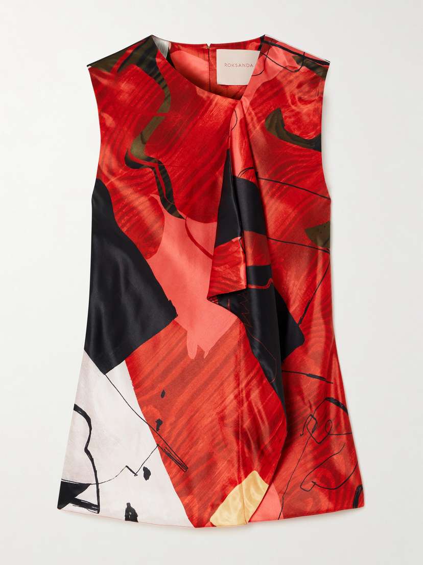 Roksanda Kiara Draped Printed Satin Tank