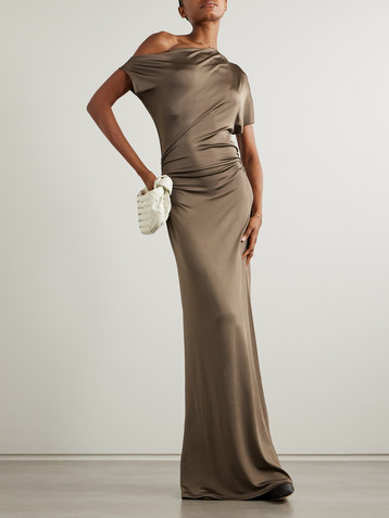 TOVE Inez one-shoulder draped satin-jersey maxi dress