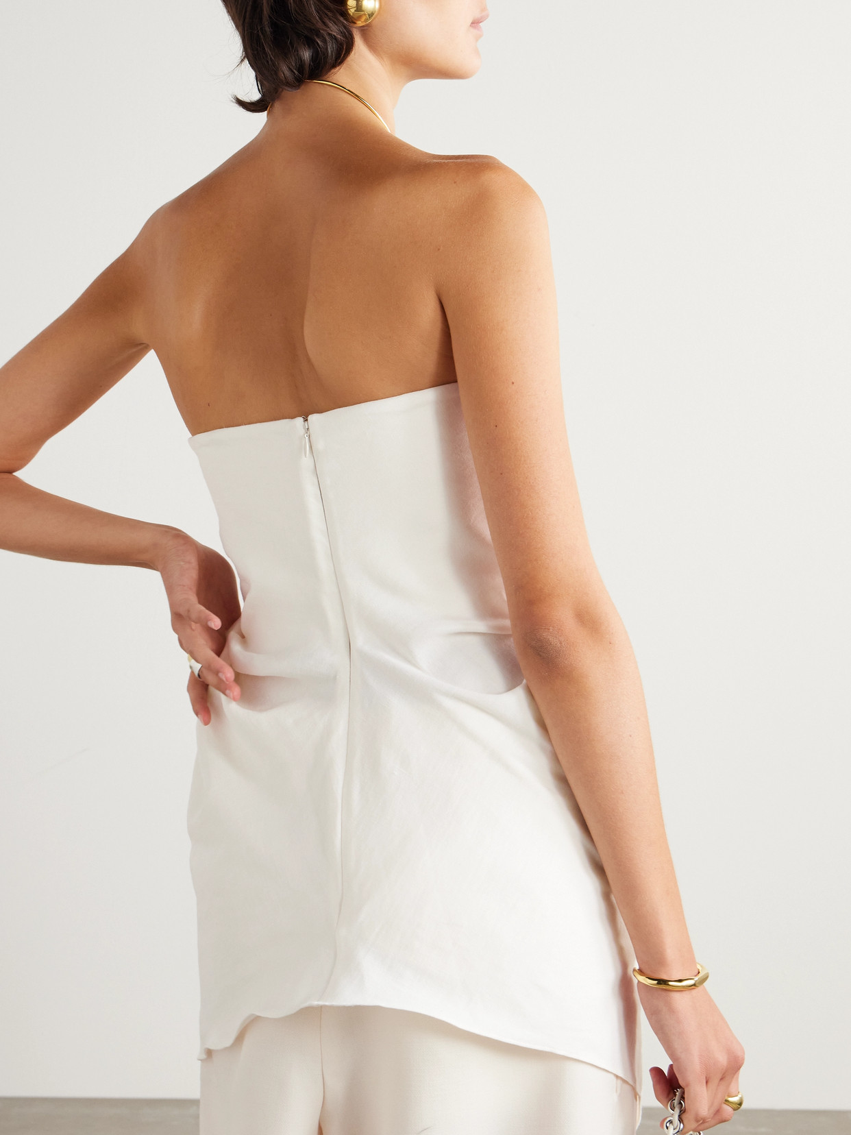 Tove Tuiren Wrap-effect Strapless Cotton Top In White