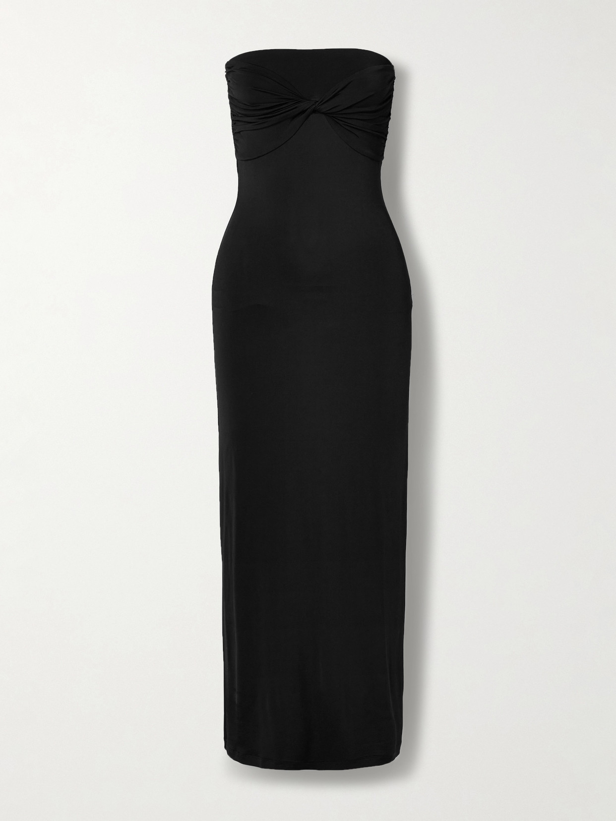 Shop Tove Cate Strapless Twist-front Stretch-jersey Midi Dress In Black