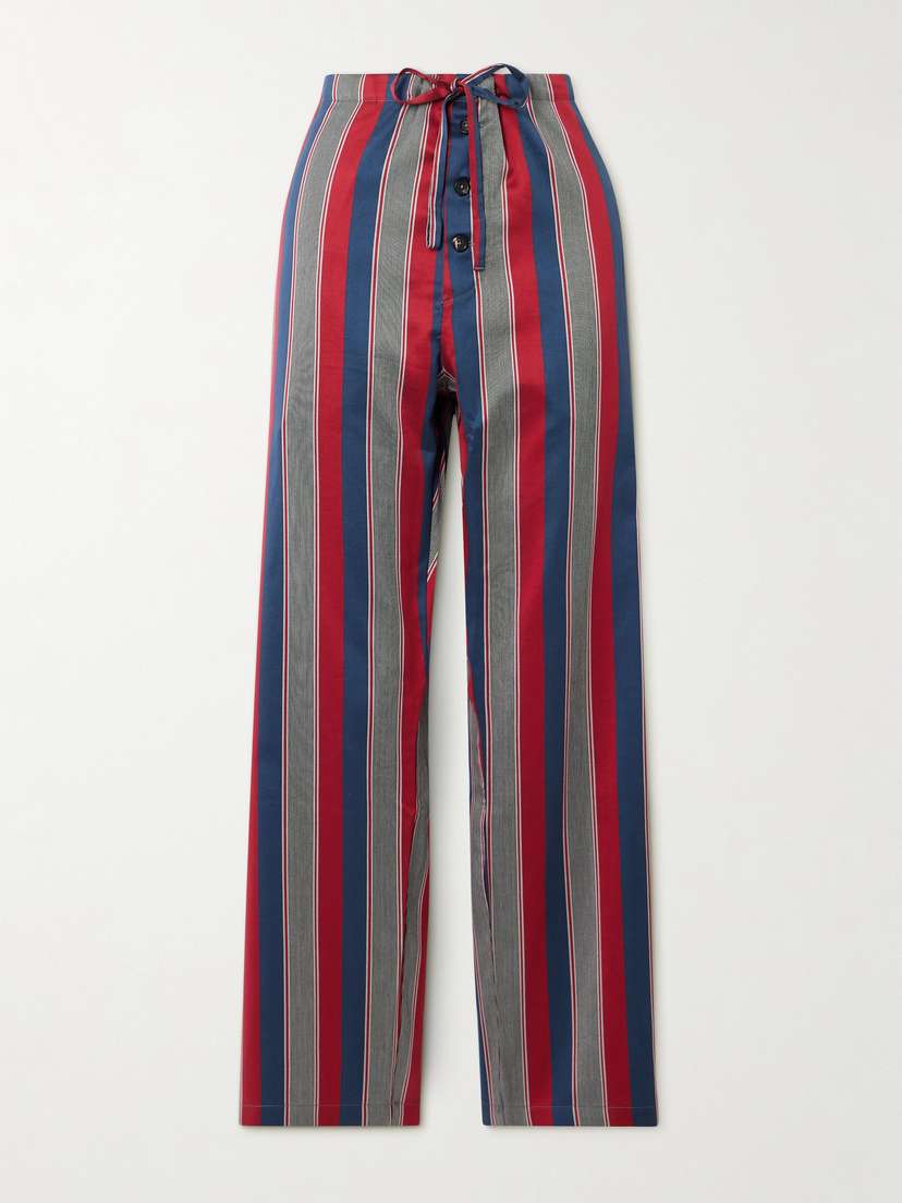 BODE Marina Striped Cotton-blend Wide-leg Pants
