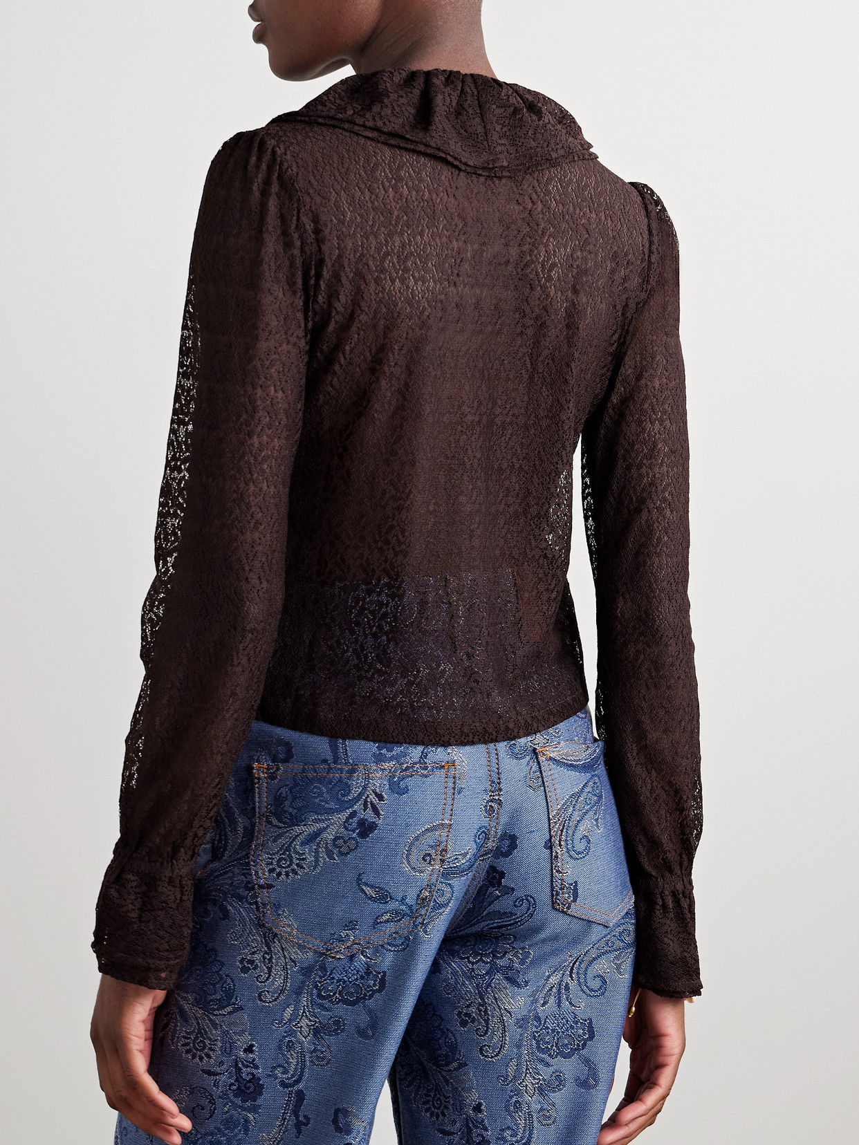 Bode Lace Flounce Blouse In Brown