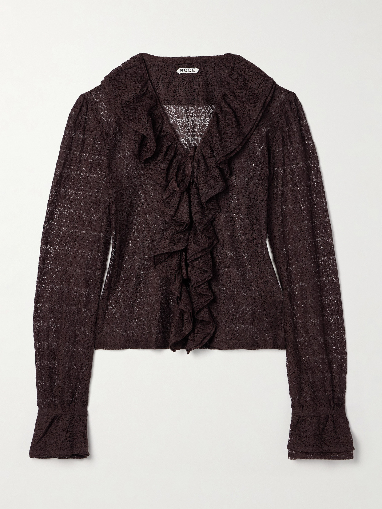 Bode Lace Flounce Blouse In Brown