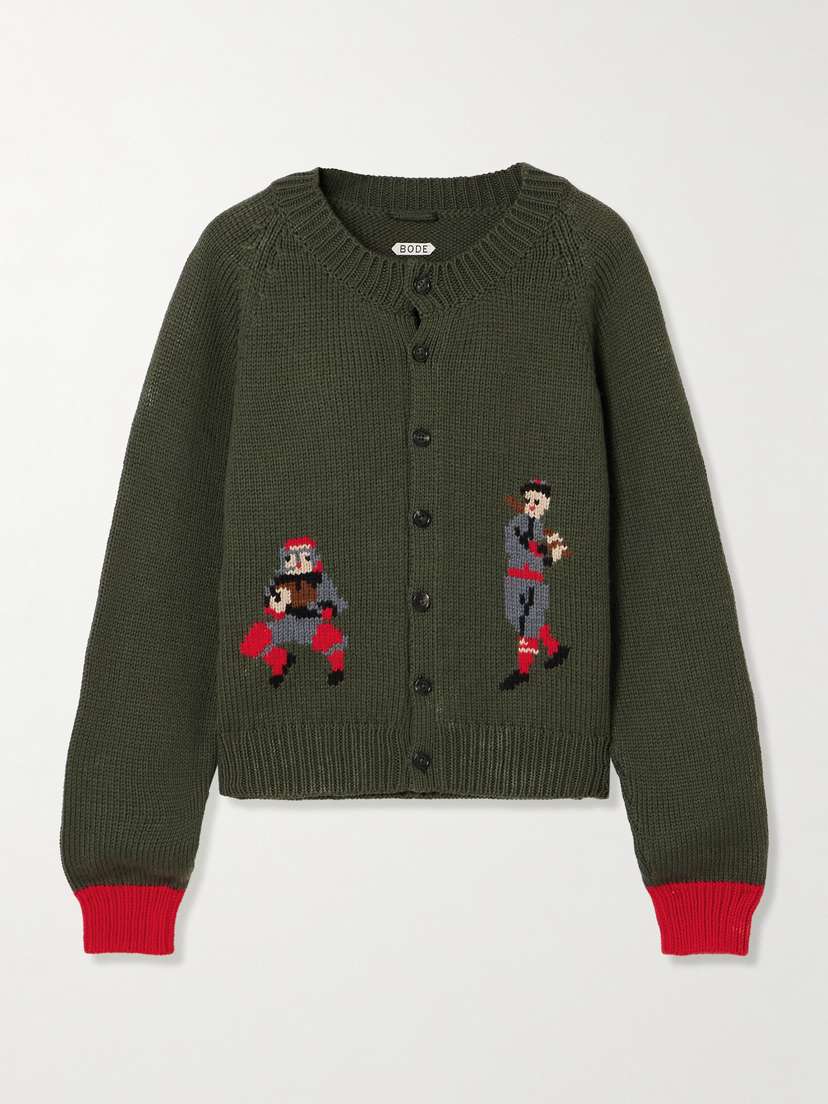 BODE Home Run Intarsia Merino Wool Cardigan - x large