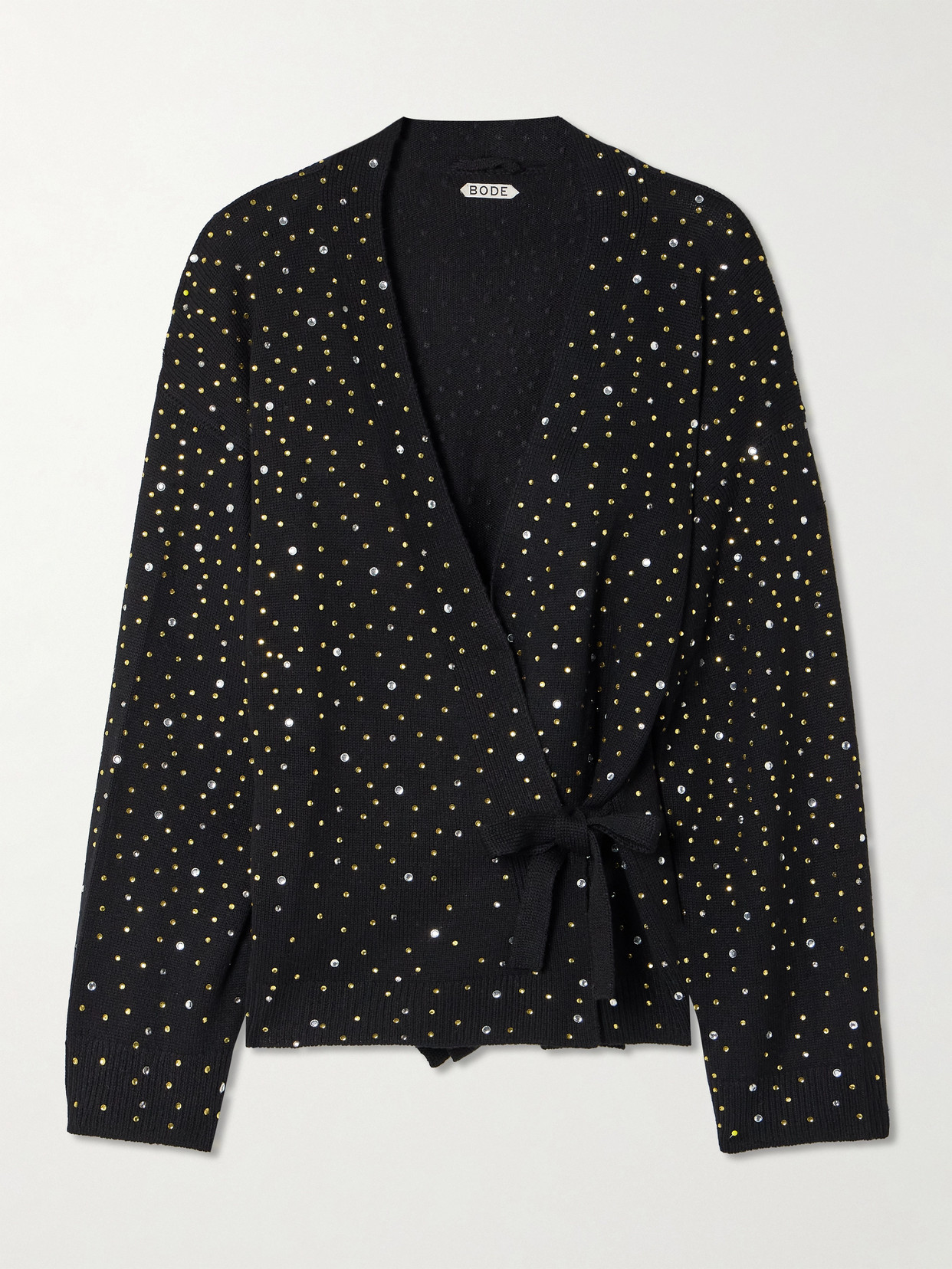 Shop Bode Oak Crystal-embellished Knitted Wrap Cardigan In Black