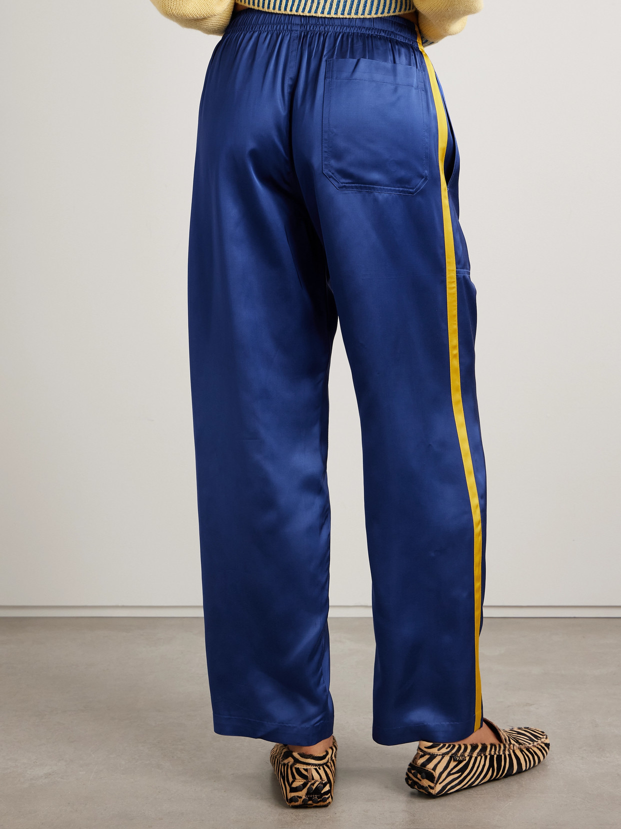 Bode Striped Satin Wide-leg Track Pants In Blue