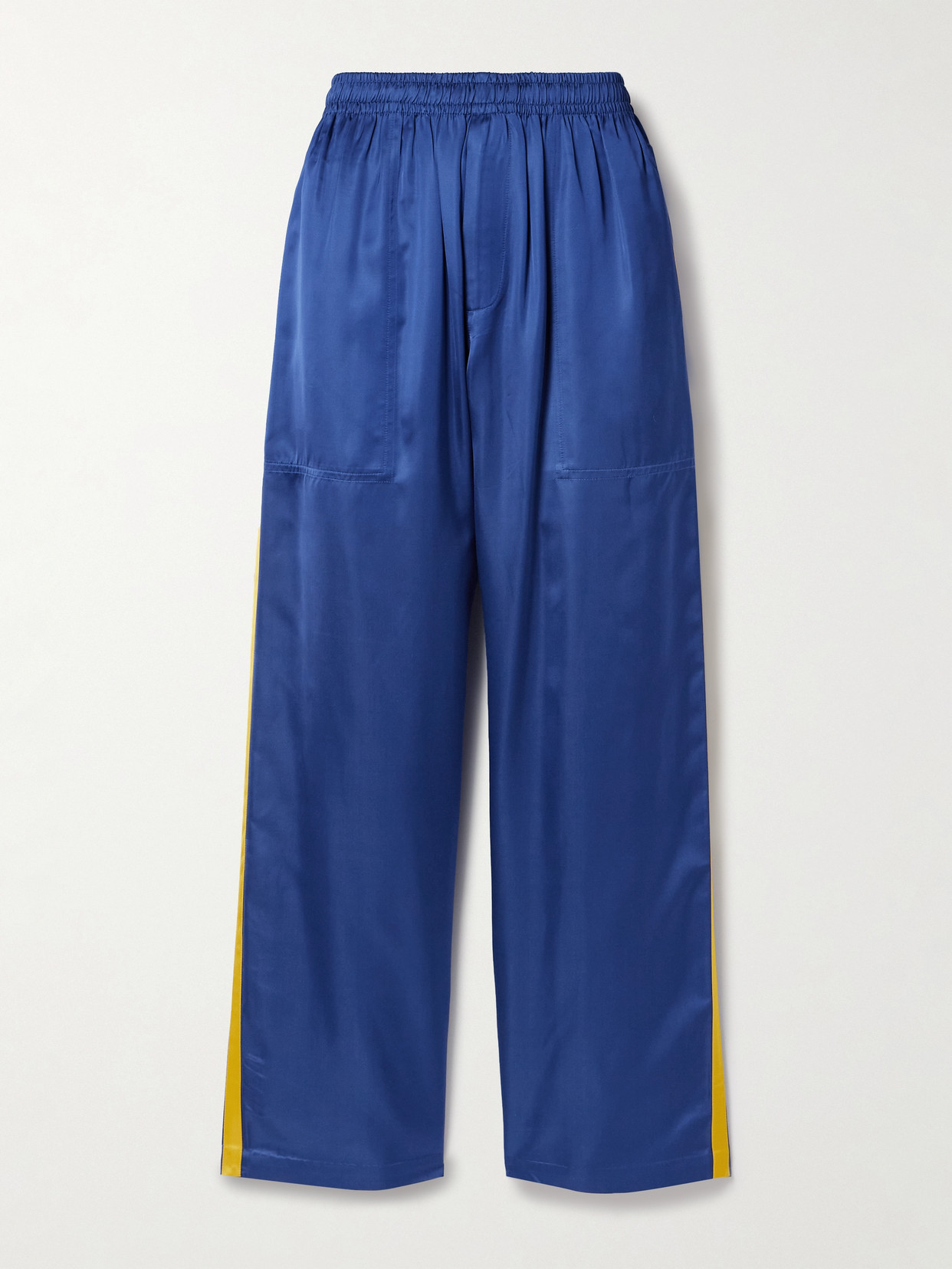 Bode Striped Satin Wide-leg Track Pants In Blue