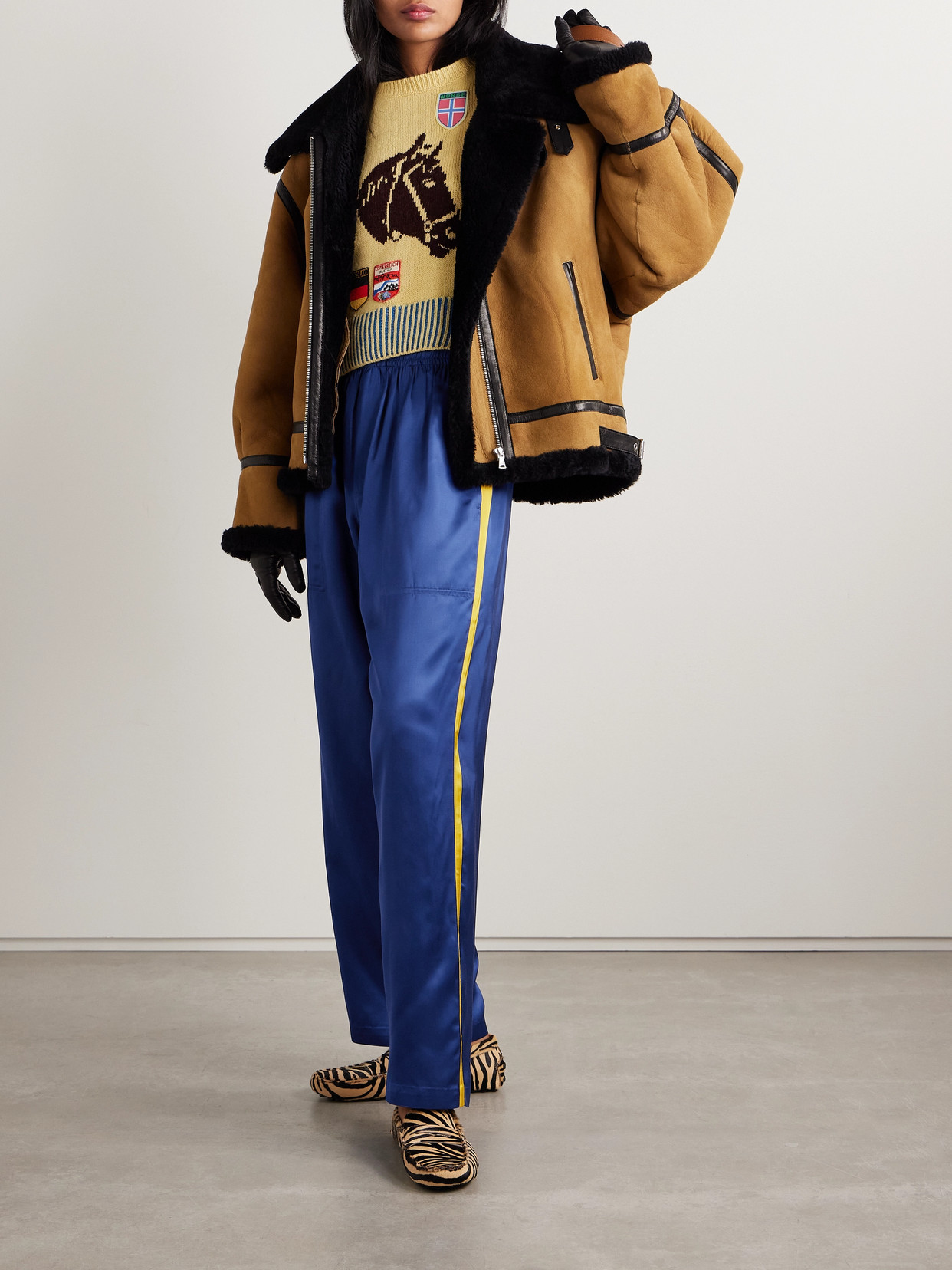 Bode Striped Satin Wide-leg Track Pants In Blue