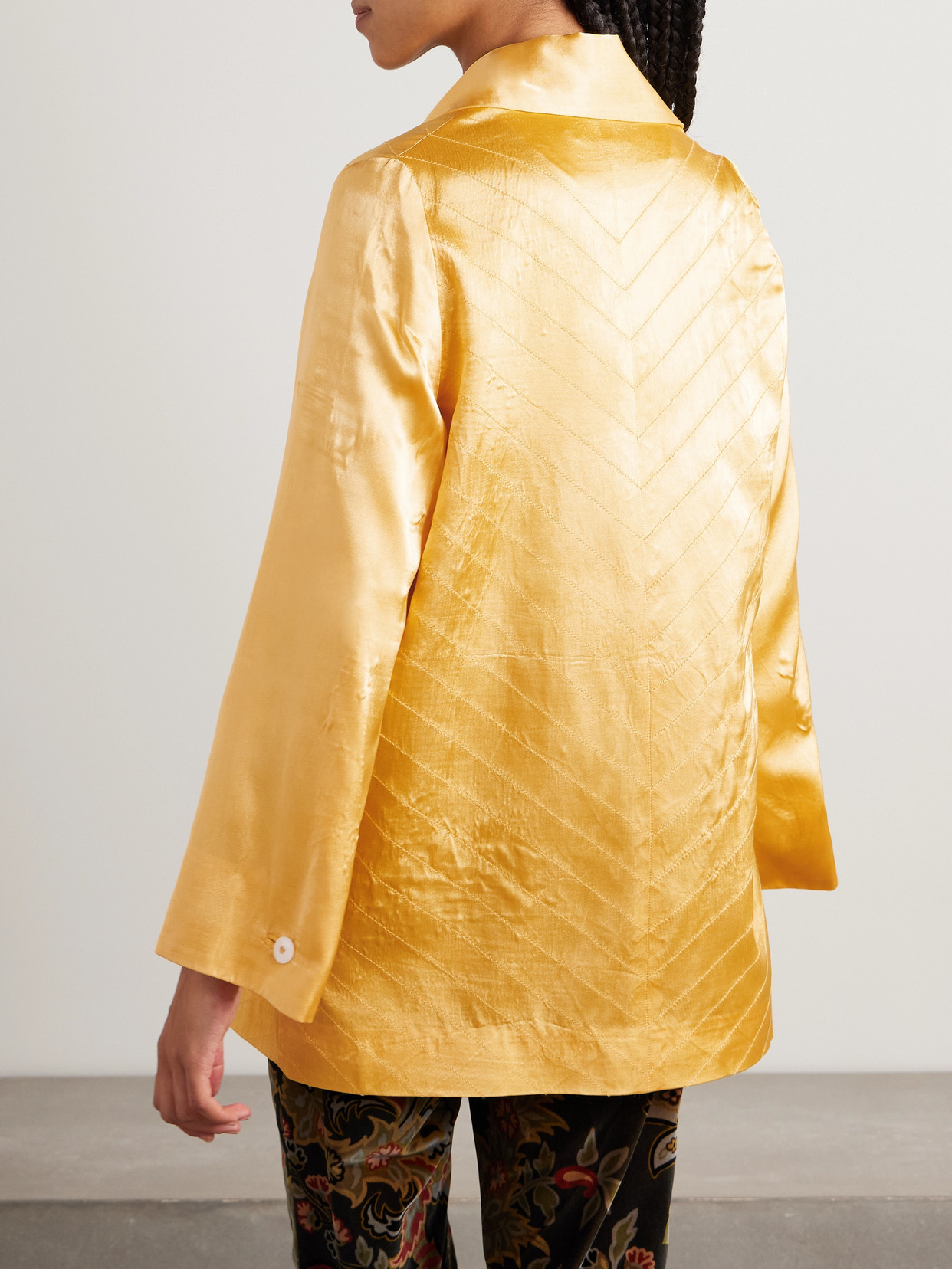 Shop Bode Goldenrod Tie-neck Quilted Satin Jacket In Yellow