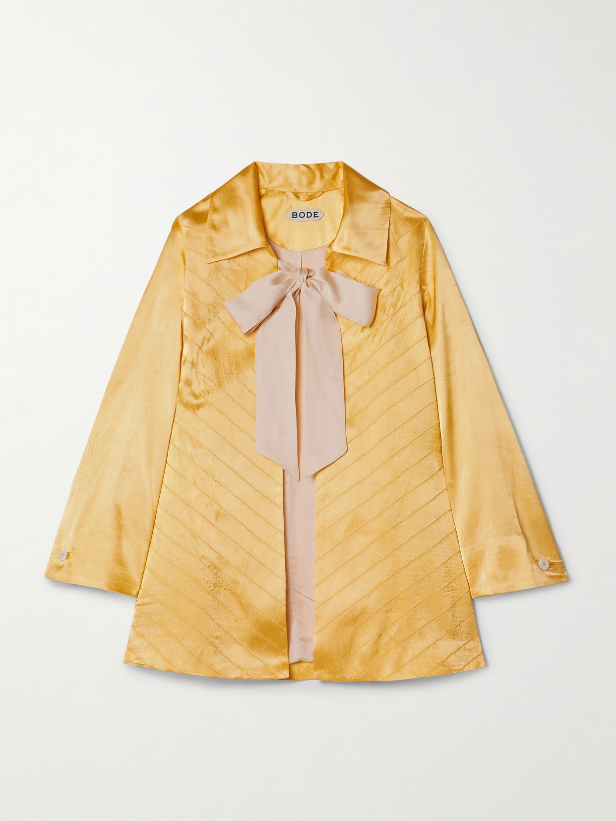 Bode Goldenrod Tie-neck Quilted Satin Jacket In Yellow