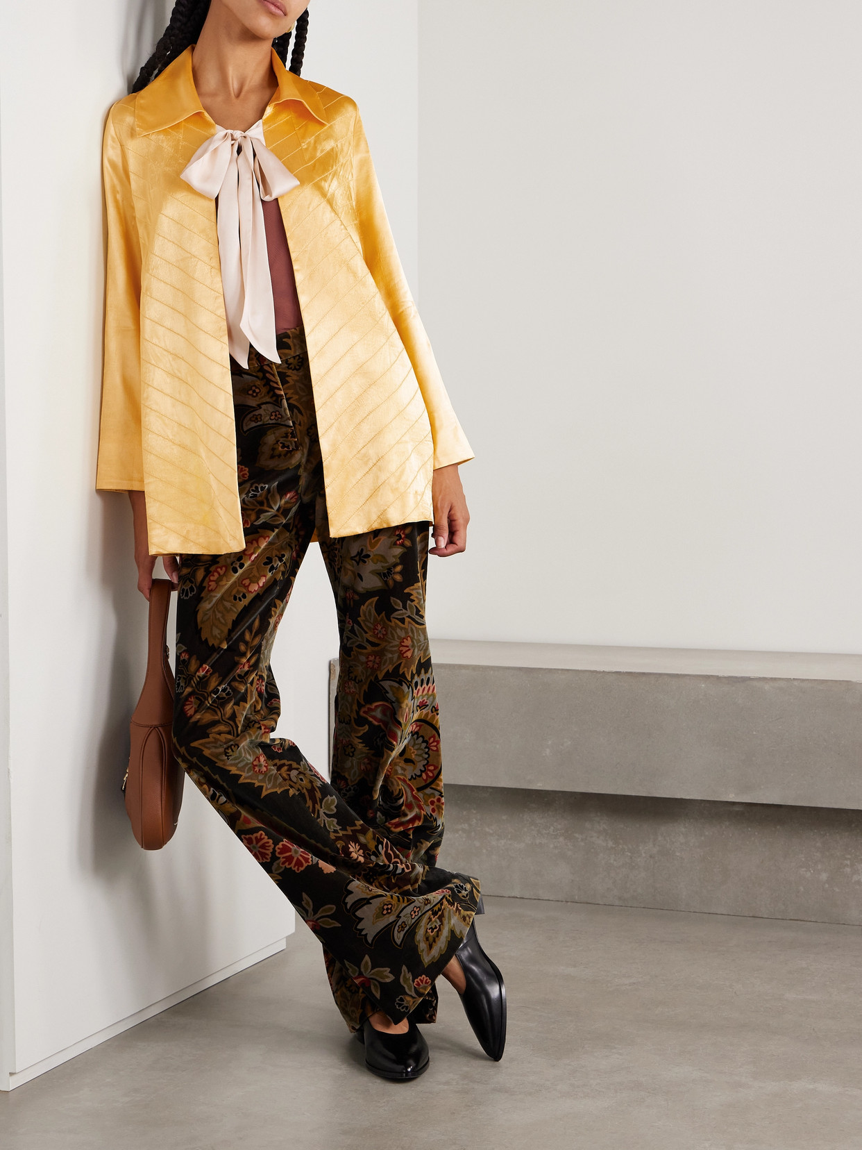 Shop Bode Goldenrod Tie-neck Quilted Satin Jacket In Yellow
