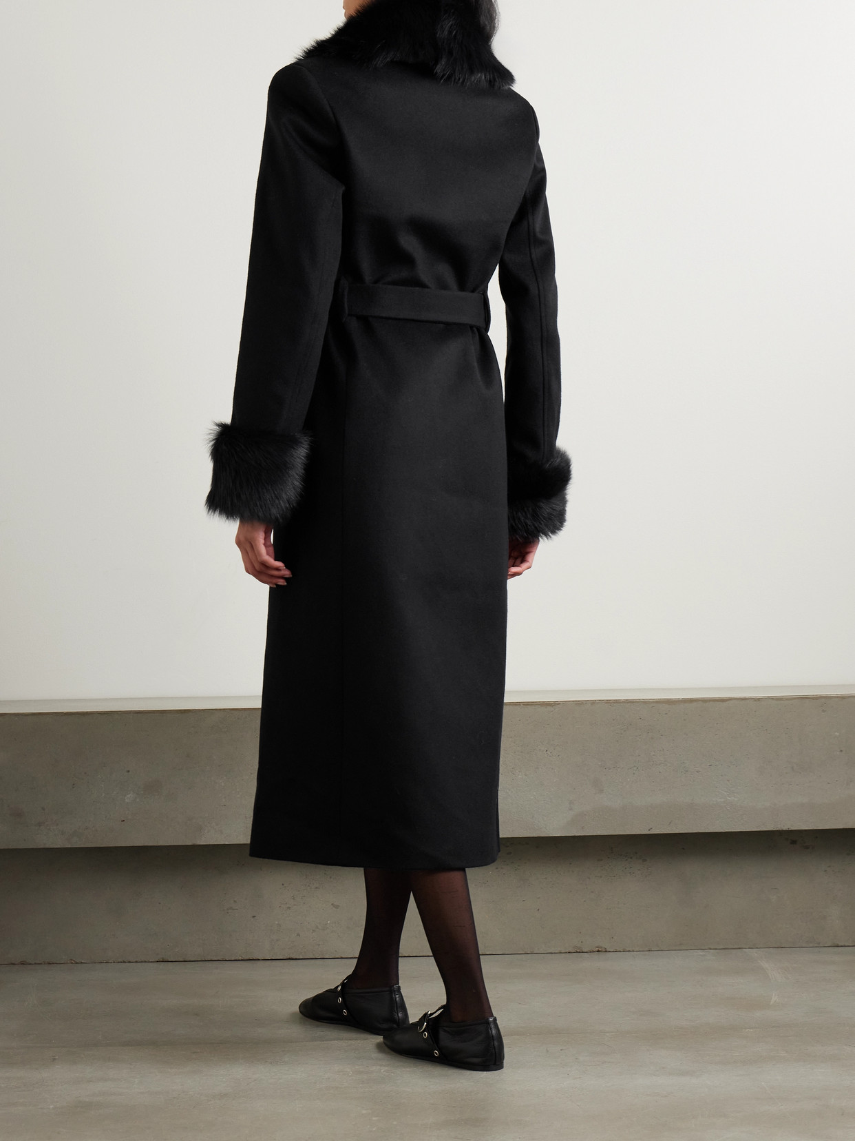 Bode Arena Shearling-trimmed Wool And Cashmere-blend Coat In Black