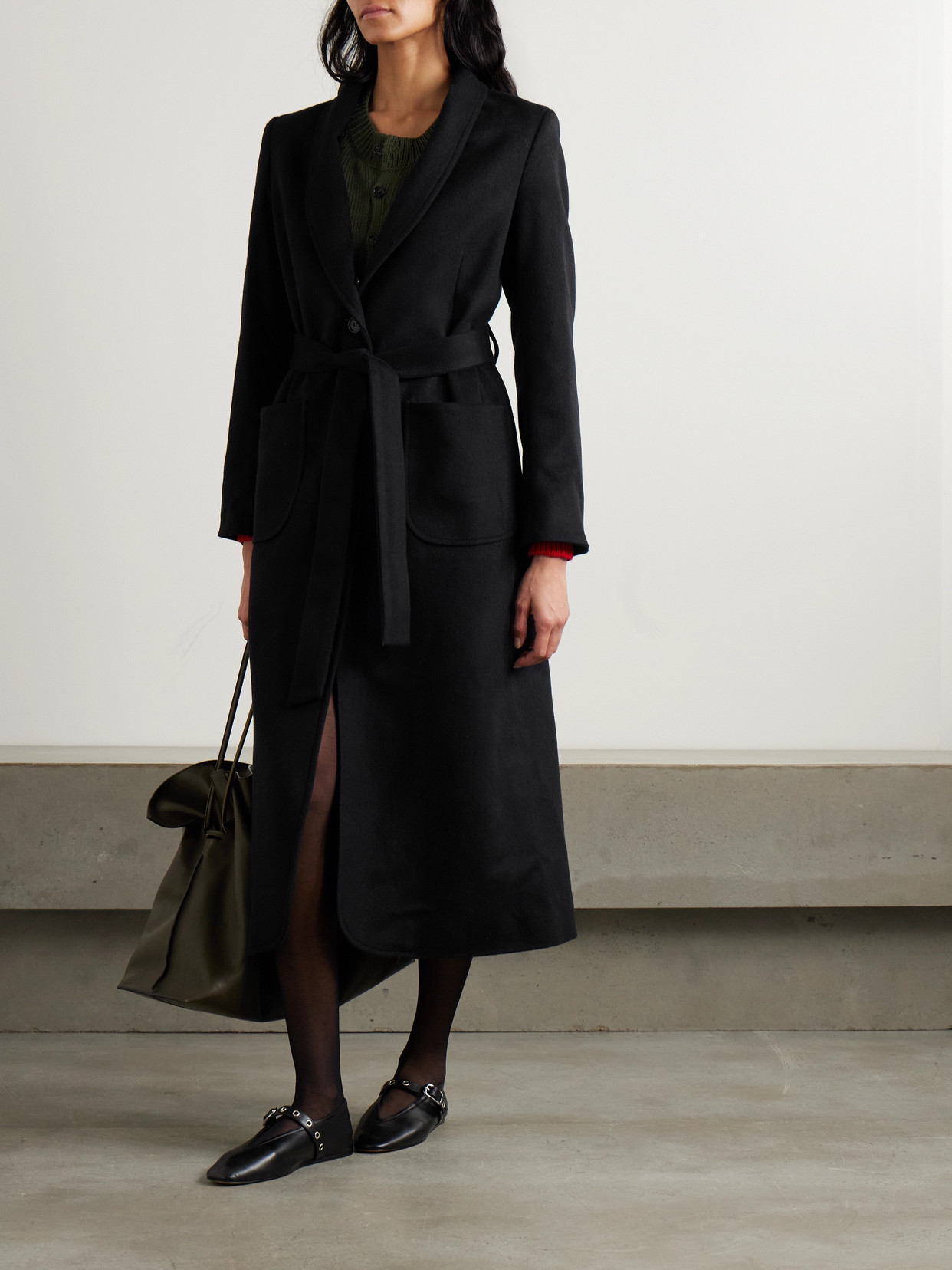 Bode Arena Shearling-trimmed Wool And Cashmere-blend Coat In Black