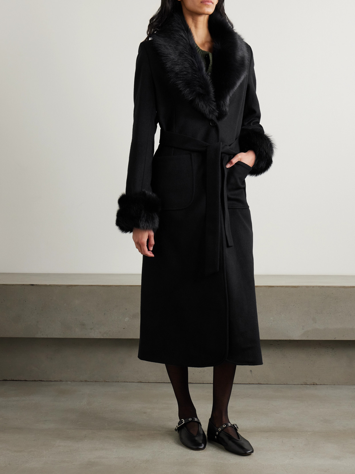 Bode Arena Shearling-trimmed Wool And Cashmere-blend Coat In Black