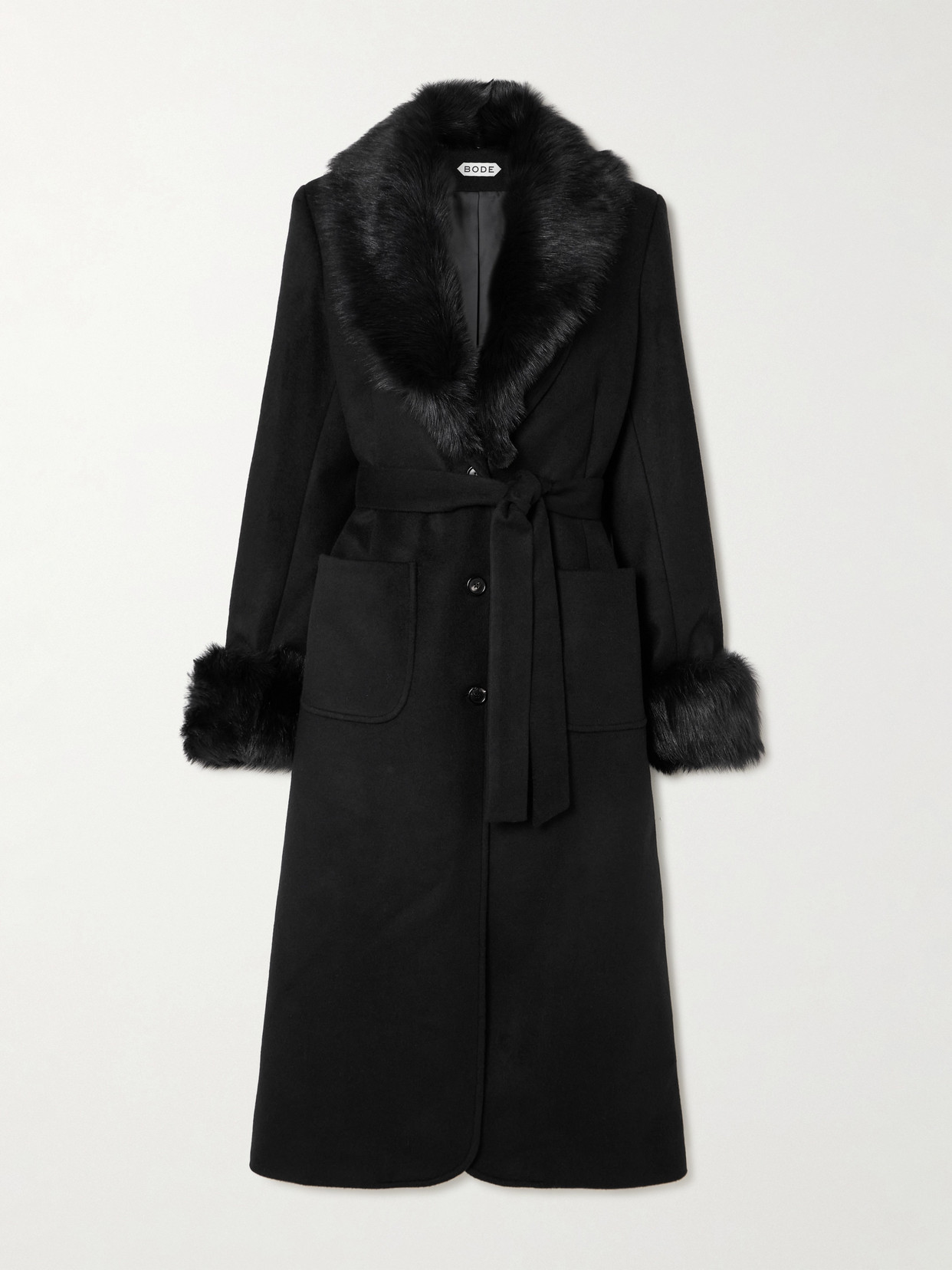 Bode Arena Shearling-trimmed Wool And Cashmere-blend Coat In Black