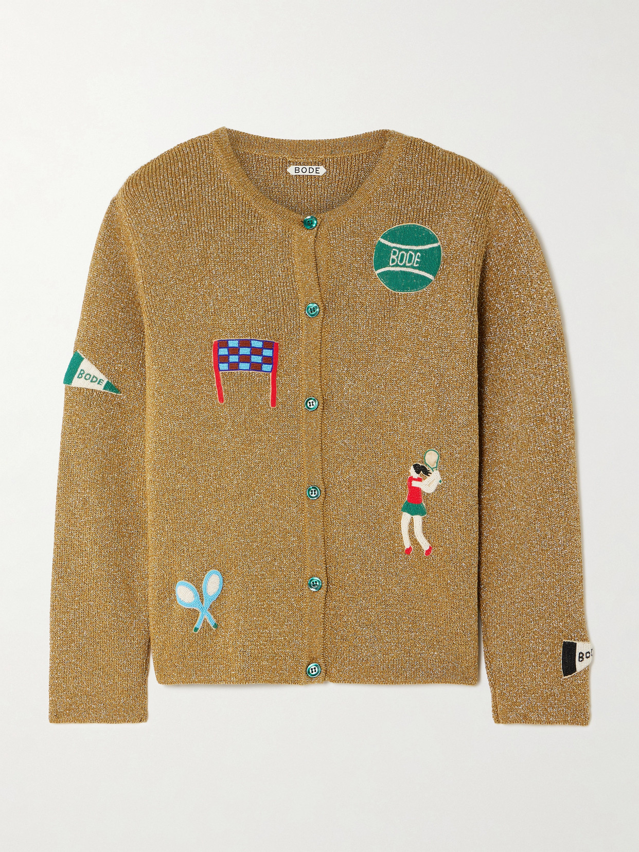 BODE - Game Point Bead-embellished Metallic Knitted Cardigan - Gold