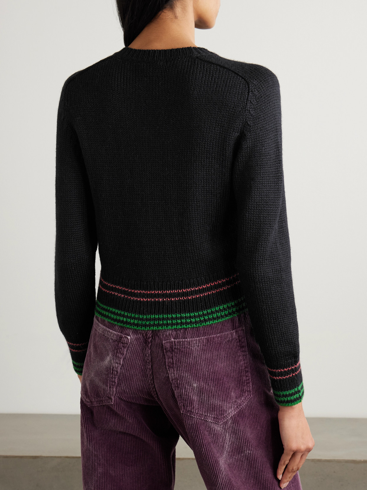 BODE SKI RUN CROPPED EMBROIDERED STRIPED ALPACA SWEATER