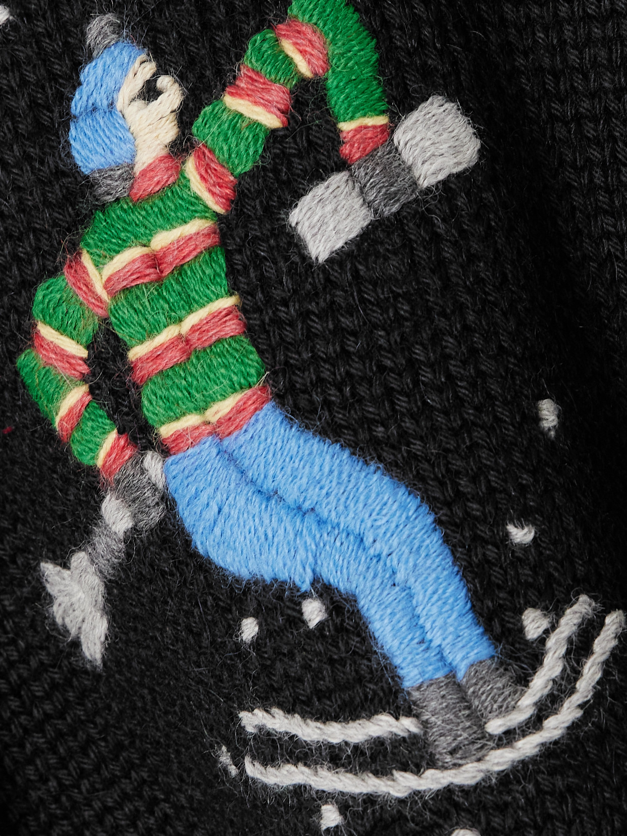 Shop Bode Ski Run Cropped Embroidered Striped Alpaca Sweater In Black