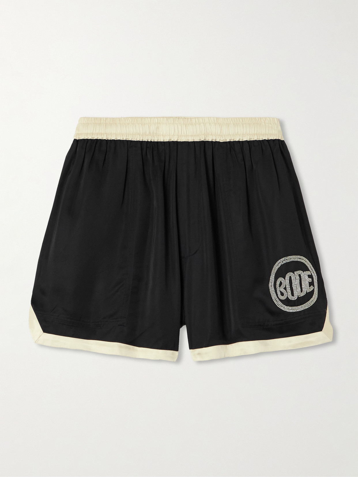 Bode Off-white & Black Satin Gym Shorts In Black
