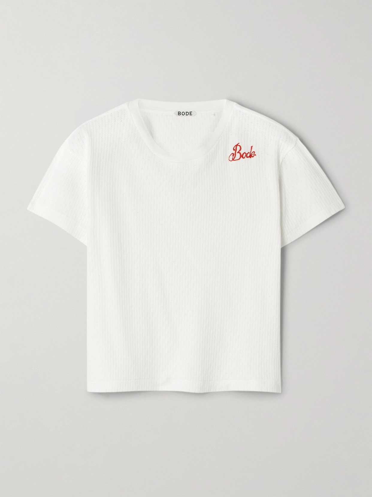BODE - Embroidered Cropped Pointelle-knit Cotton Top - White