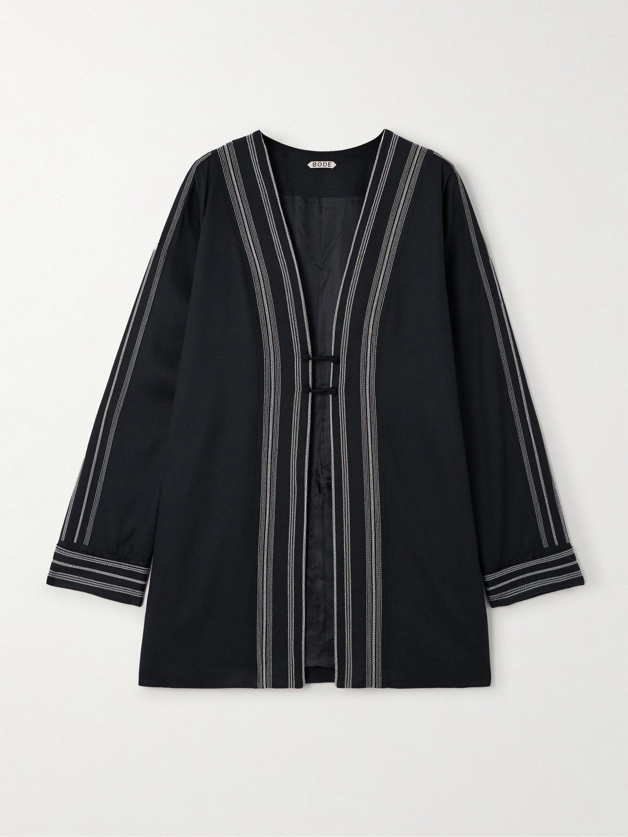 Shop Bode Mathilde Embroidered Satin Jacket In Black