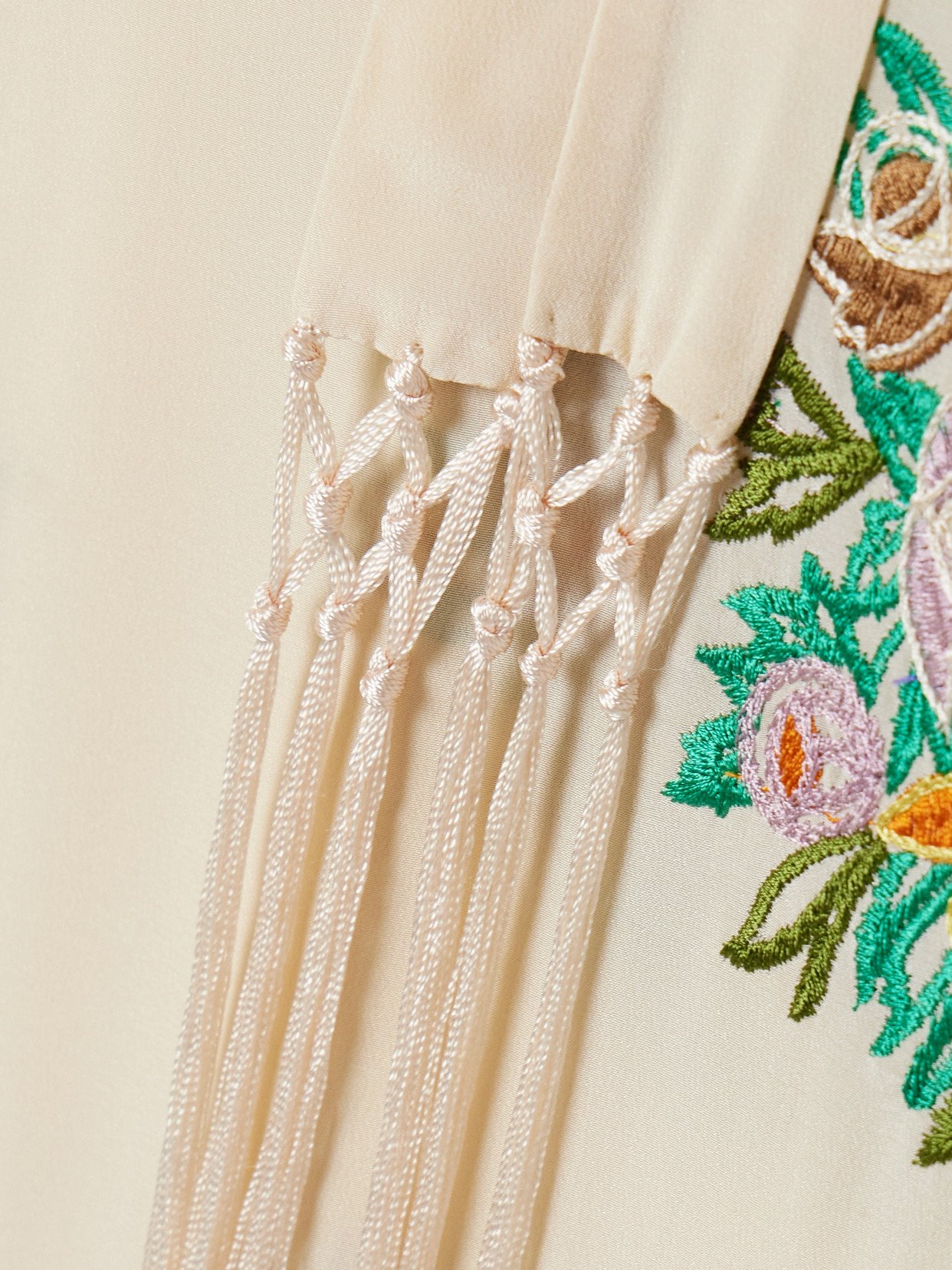 Bode Flower Language Backless Long Fringe Dress In Cream