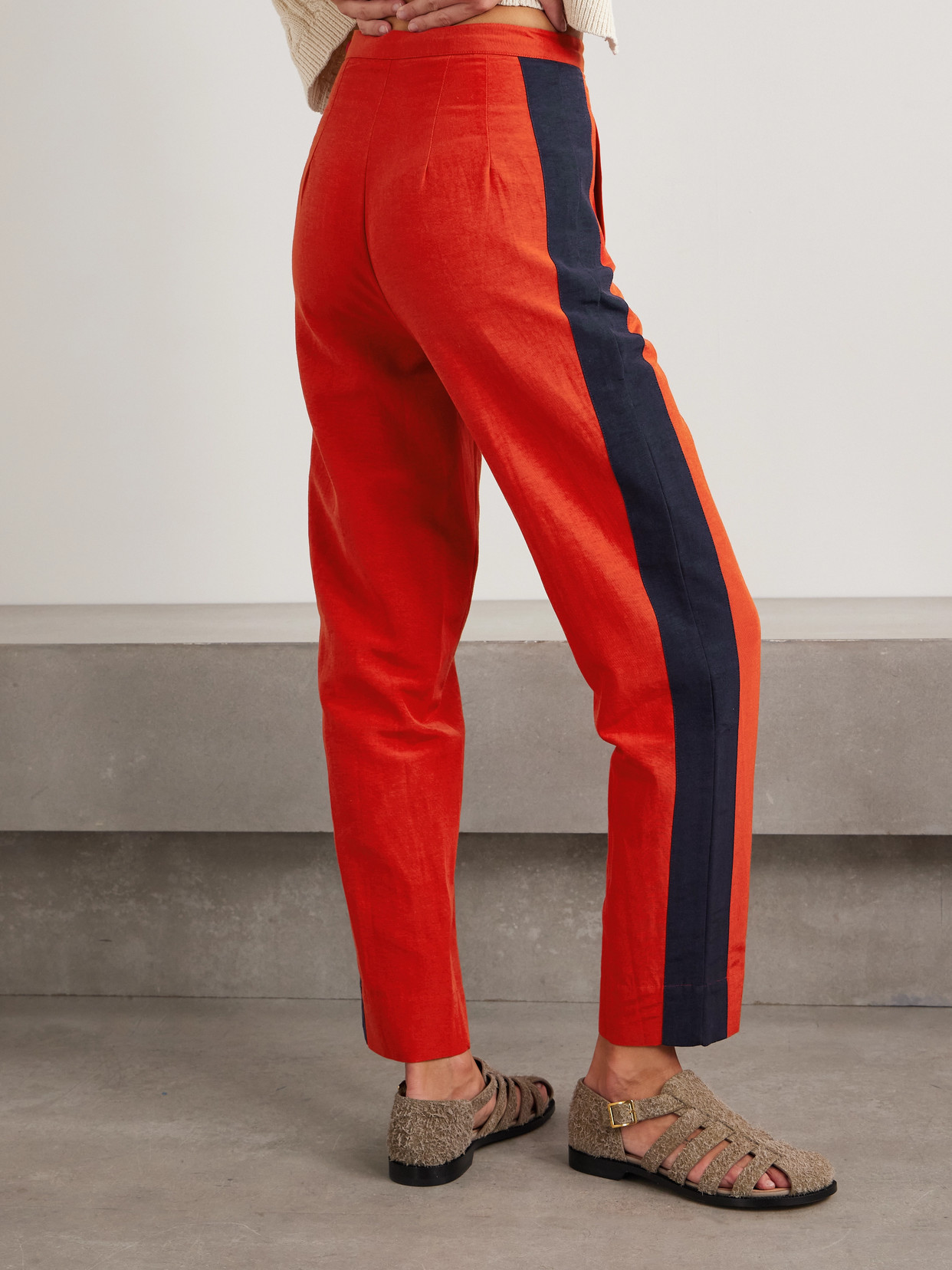 Bode Waterfront Cropped Striped Crepe Straight-leg Pants In Red