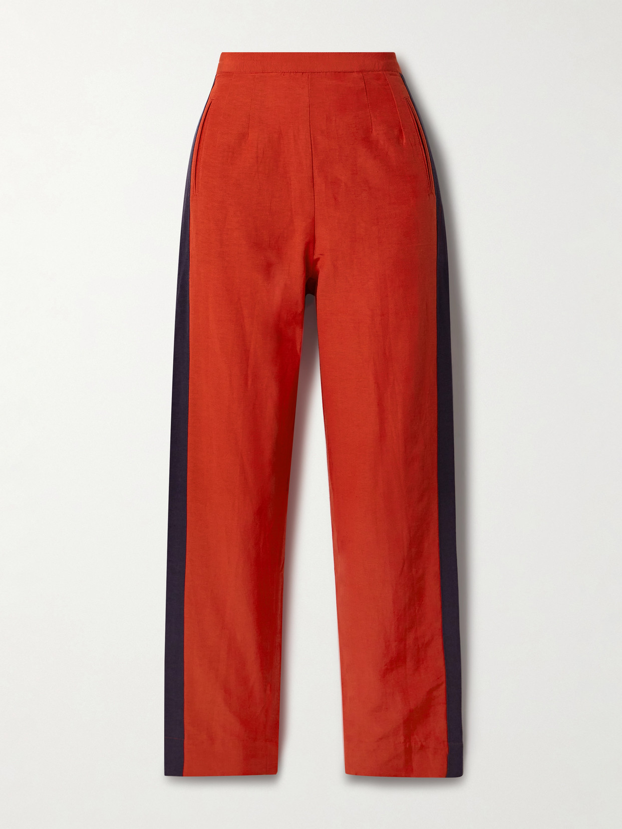 Bode Waterfront Cropped Striped Crepe Straight-leg Pants In Red