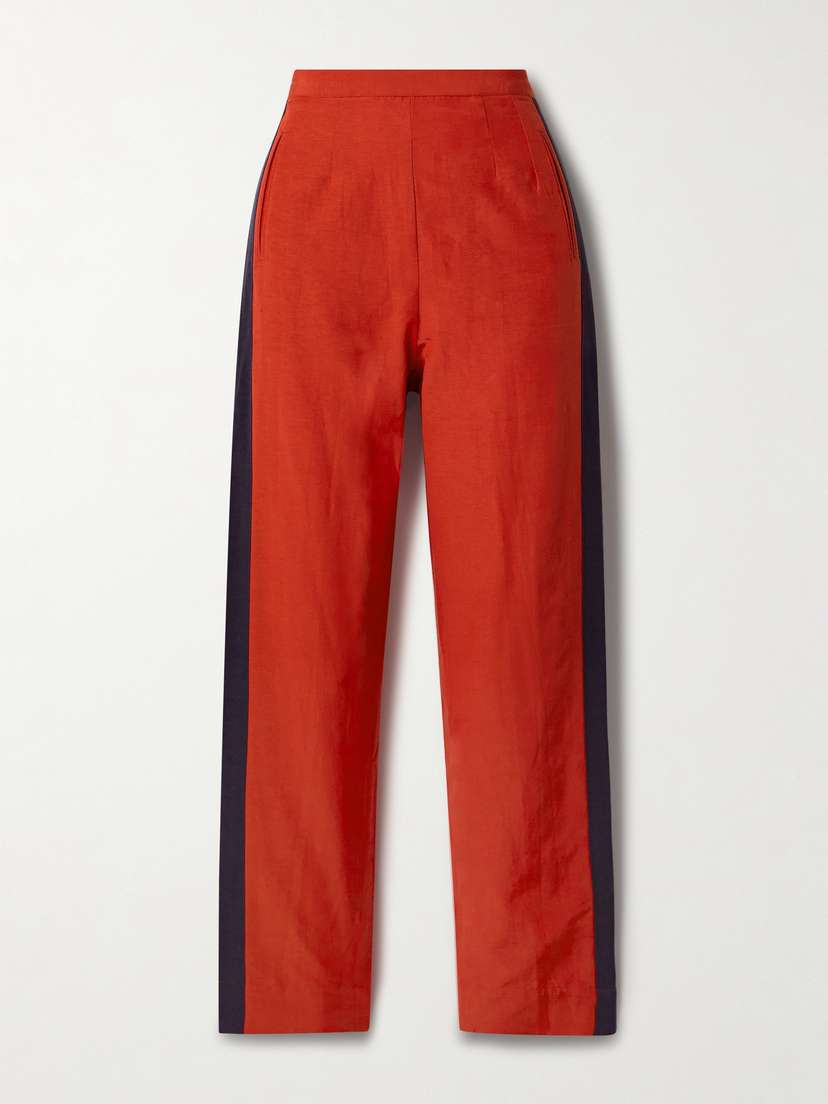 BODE Waterfront Cropped Striped Crepe Straight-leg Pants