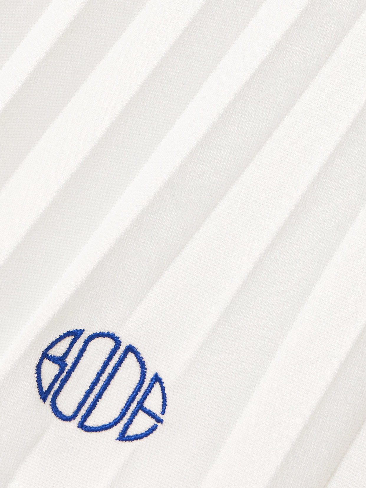 Shop Bode Pleated Embroidered Striped Jersey Mini Skirt In White