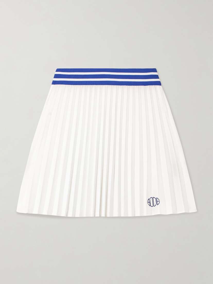 BODE Pleated Embroidered Striped Jersey Mini Skirt