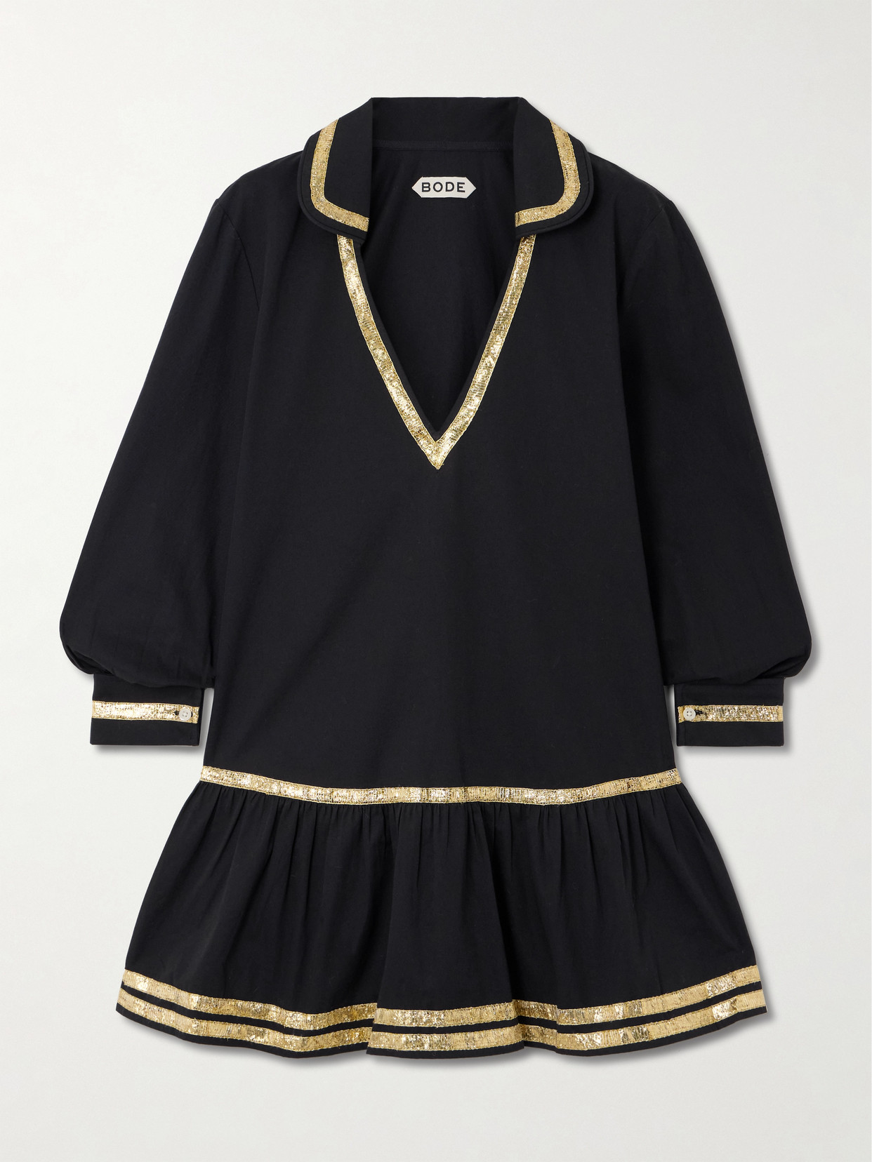 BODE - Embellished Cotton-poplin Mini Dress - Black