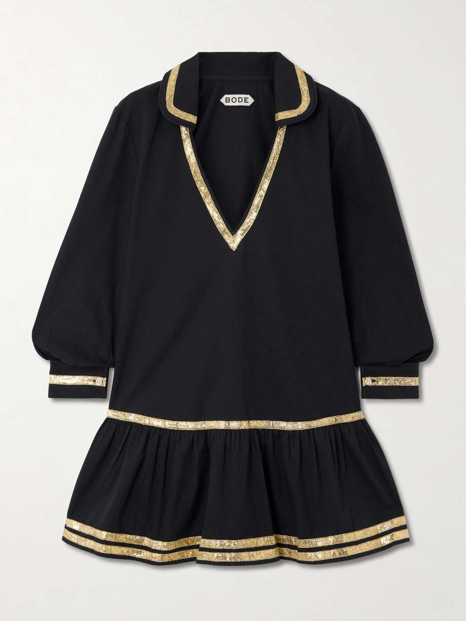 embellished cotton-poplin mini dress