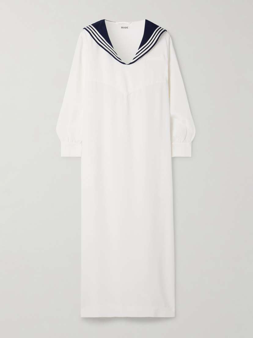 BODE Cricket Canvas-trimmed Silk-crepe Maxi Dress