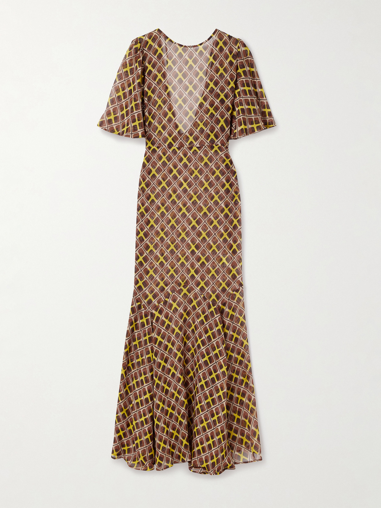 Bode Cattail Printed Silk-blend Chiffon Gown In Brown