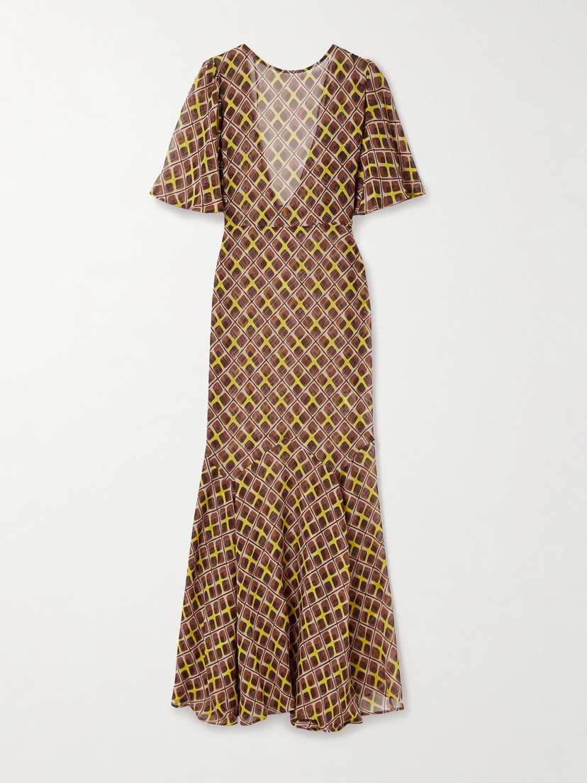 BODE Cattail Printed Silk-blend Chiffon Gown