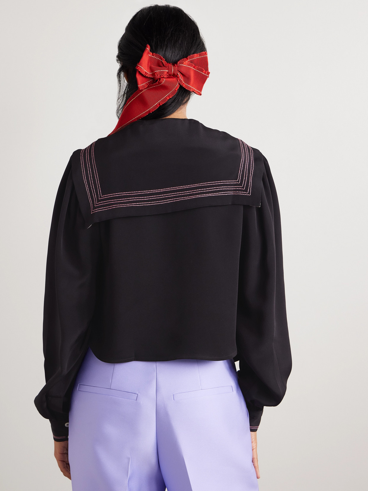Bode Silk Seafarer Mini Shirt For Women In Black