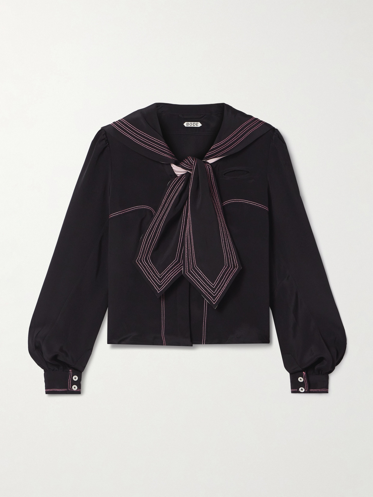 Bode Silk Seafarer Mini Shirt For Women In Black