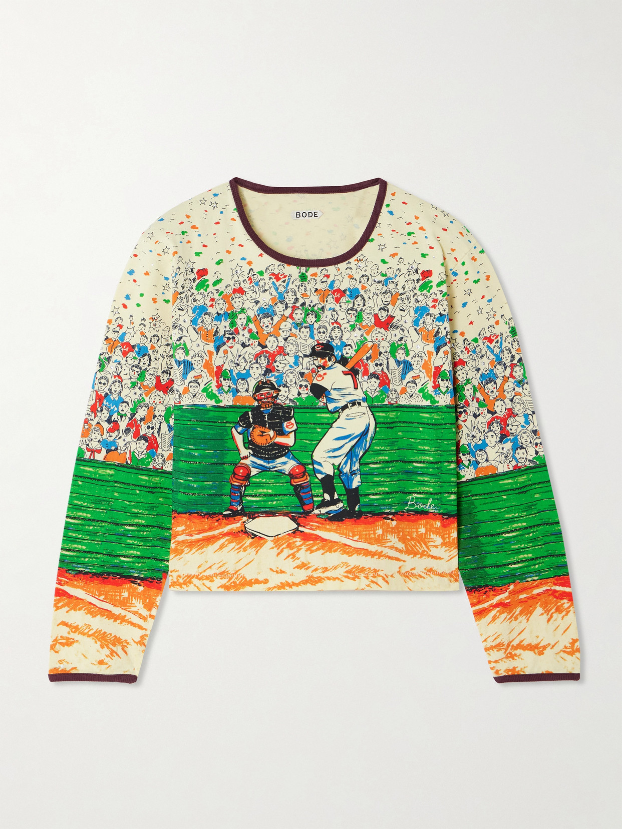 BODE - Slugger Cropped Crystal-embellished Printed Cotton-jersey T-shirt - Yellow