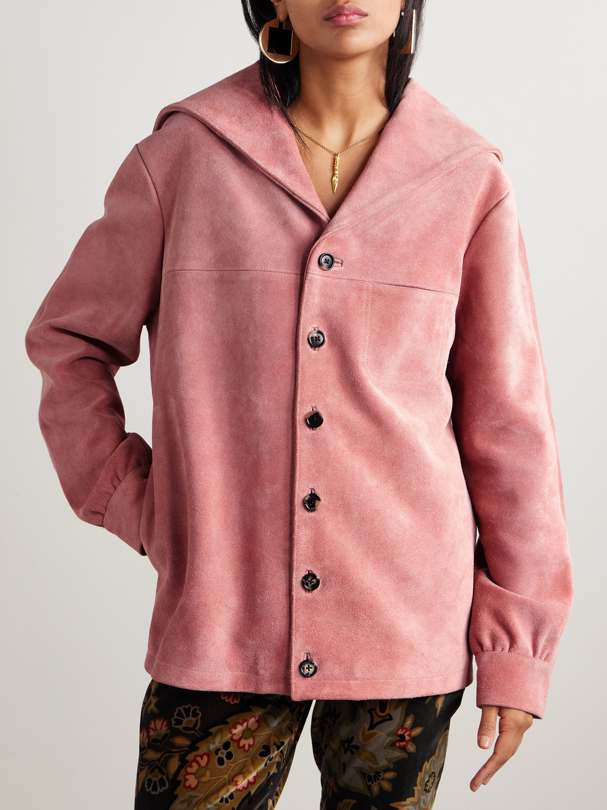 Bode Mariner Suede Jacket In Pink