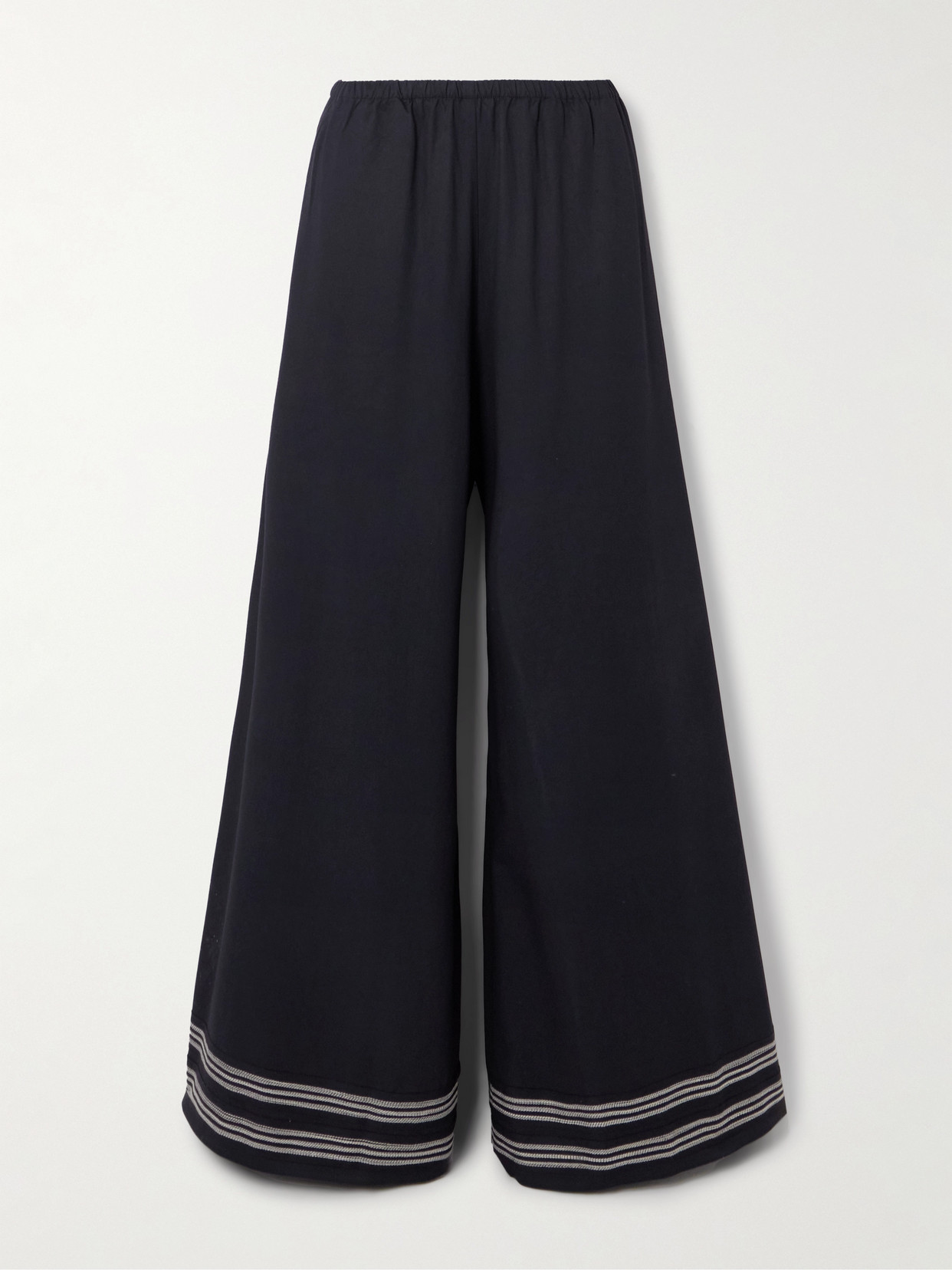Bode Mathilde Embroidered Twill Wide-leg Pants In Black