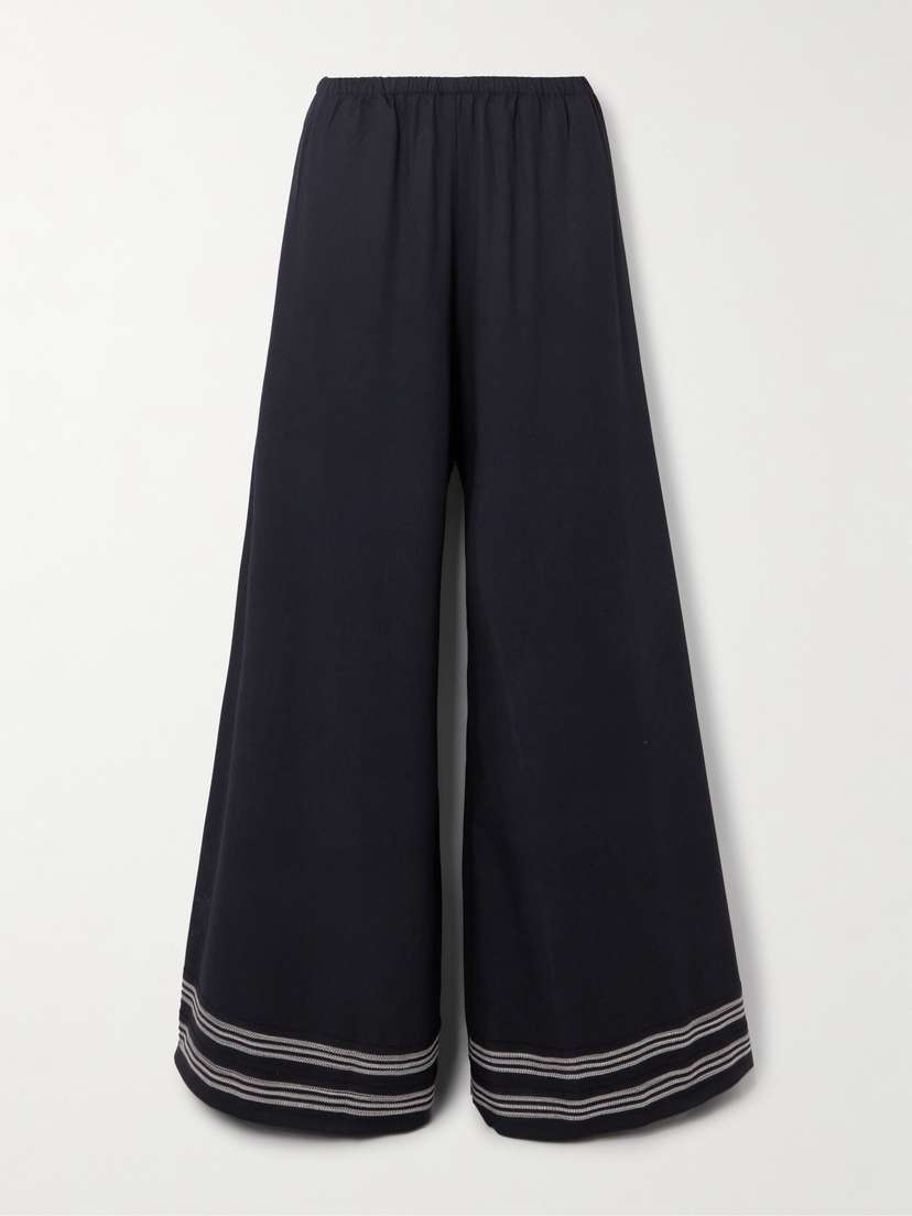 BODE Mathilde Embroidered Twill Wide-leg Pants