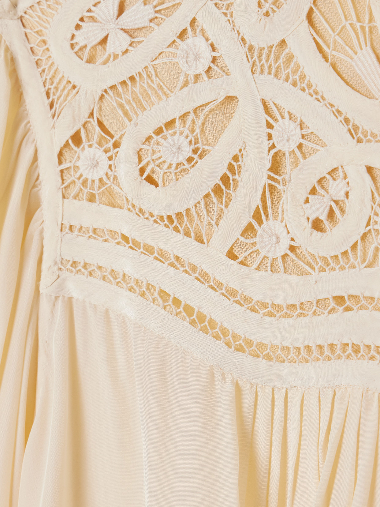 Bode Tippet Pleated Satin And Guipure Lace Blouse In Cream