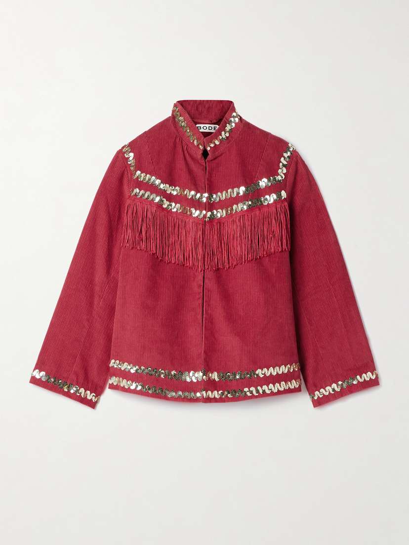 BODE Bandstand Fringed Sequin-embellished Cotton-corduroy Jacket