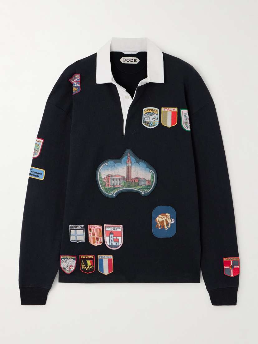 BODE Appliquéd Ribbed Cotton-jersey Polo Shirt