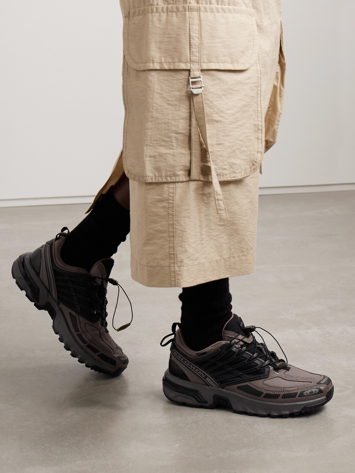 Salomon Acs Pro Rubber-trimmed Mesh And Faux Leather Sneakers In Brown