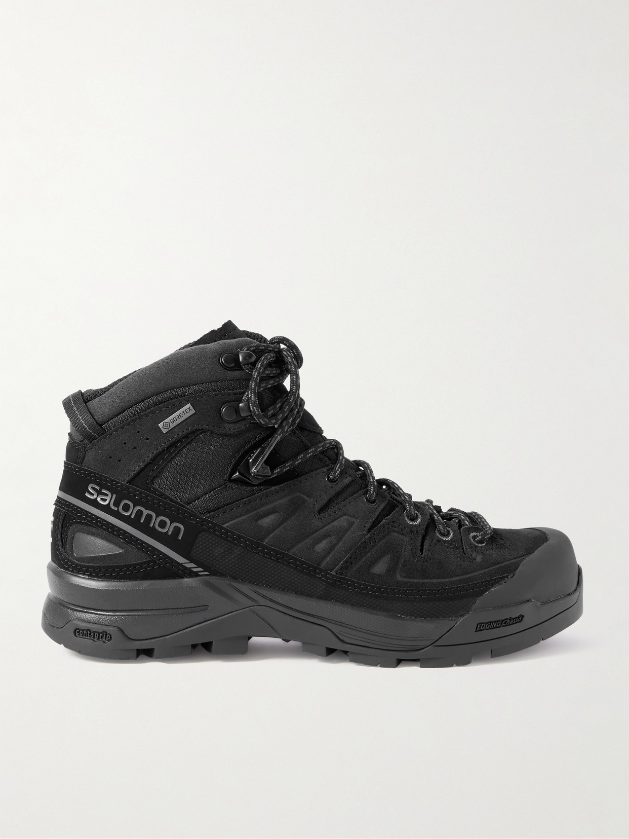 Salomon X-alp Mid Ltr Gtx Rubber-trimmed Suede And Canvas Hiking Boots In Black