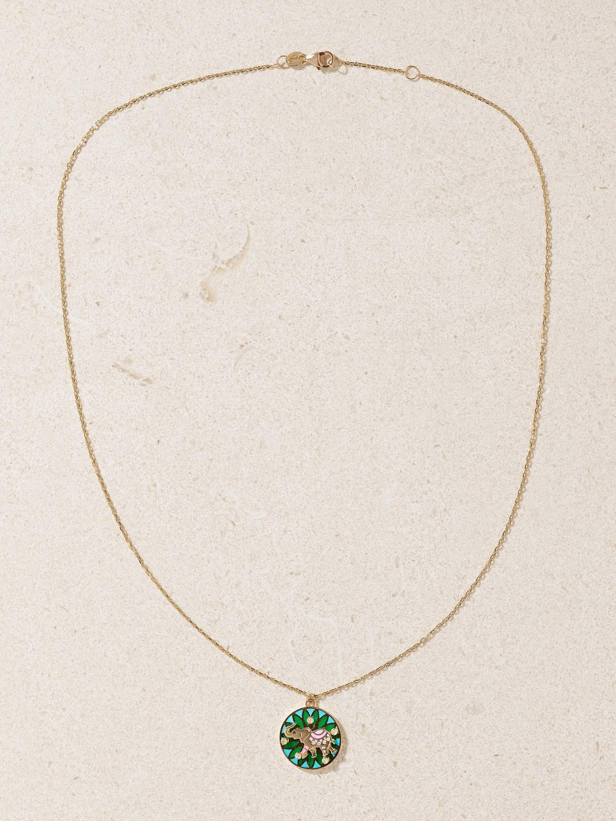 L'atelier Nawbar Trunks Up Small 18-karat Gold, Diamond And Enamel Necklace In Multi