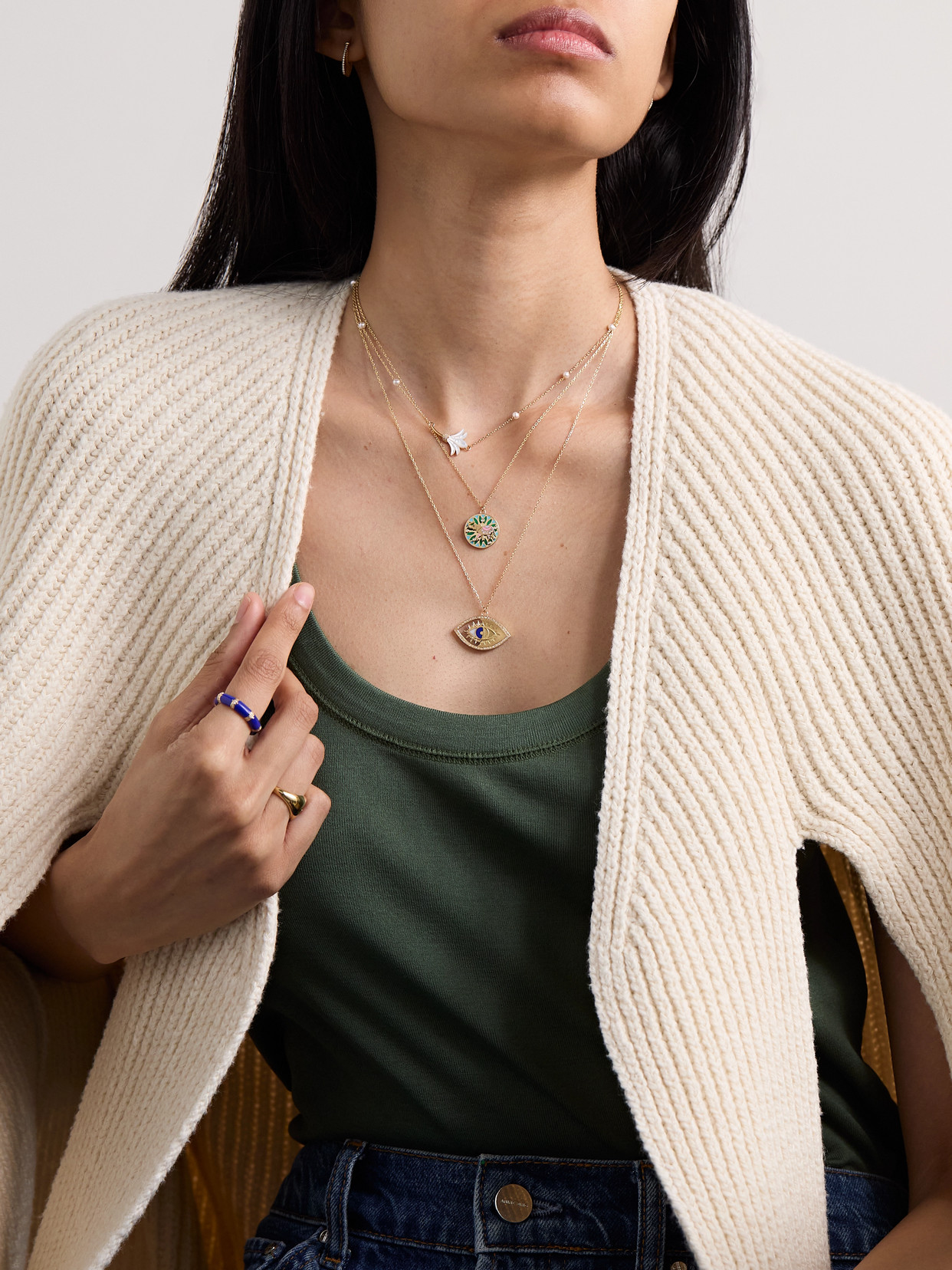 L'atelier Nawbar Trunks Up Small 18-karat Gold, Diamond And Enamel Necklace In Multi