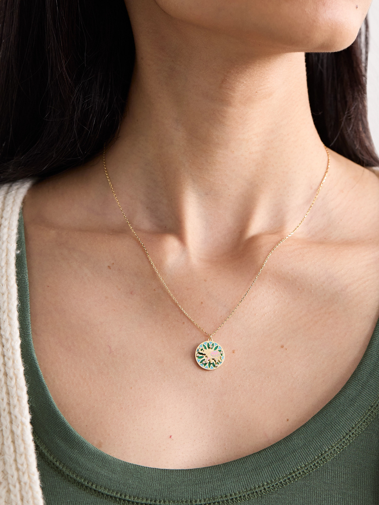 L'atelier Nawbar Trunks Up Small 18-karat Gold, Diamond And Enamel Necklace In Multi